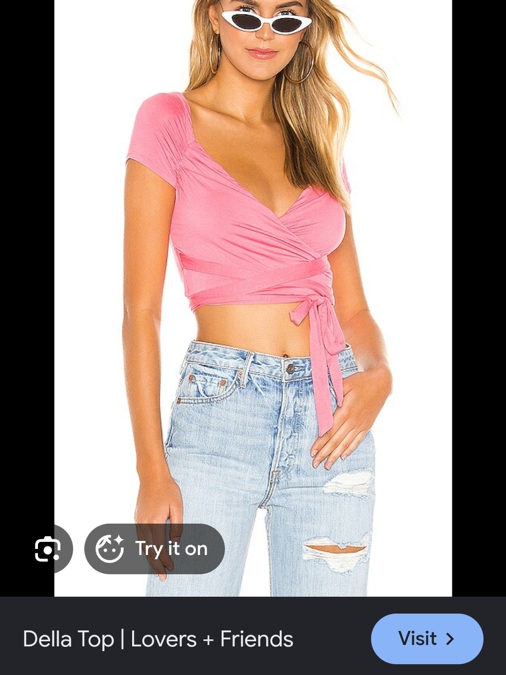 Lovers + Friends Pink Wrap Crop Tie-Front Top